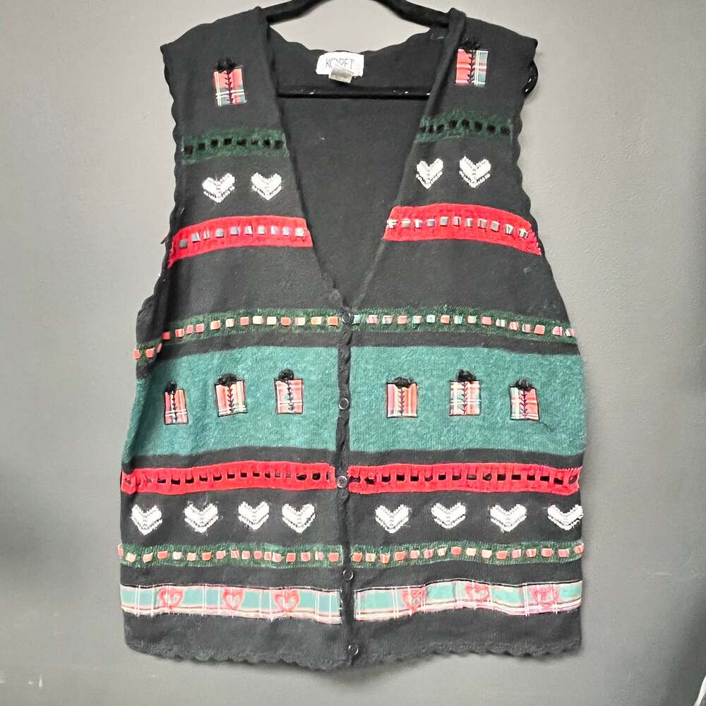 vintage 2XL women's plus size Christmas v neck  sweater vest green black red